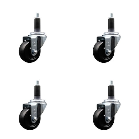 Service Caster 3'' SS Soft Rubber Wheel Swivel 1-1/8'' Expanding Stem Caster Set, 4PK SCC-SSEX20S314-SRS-118-4